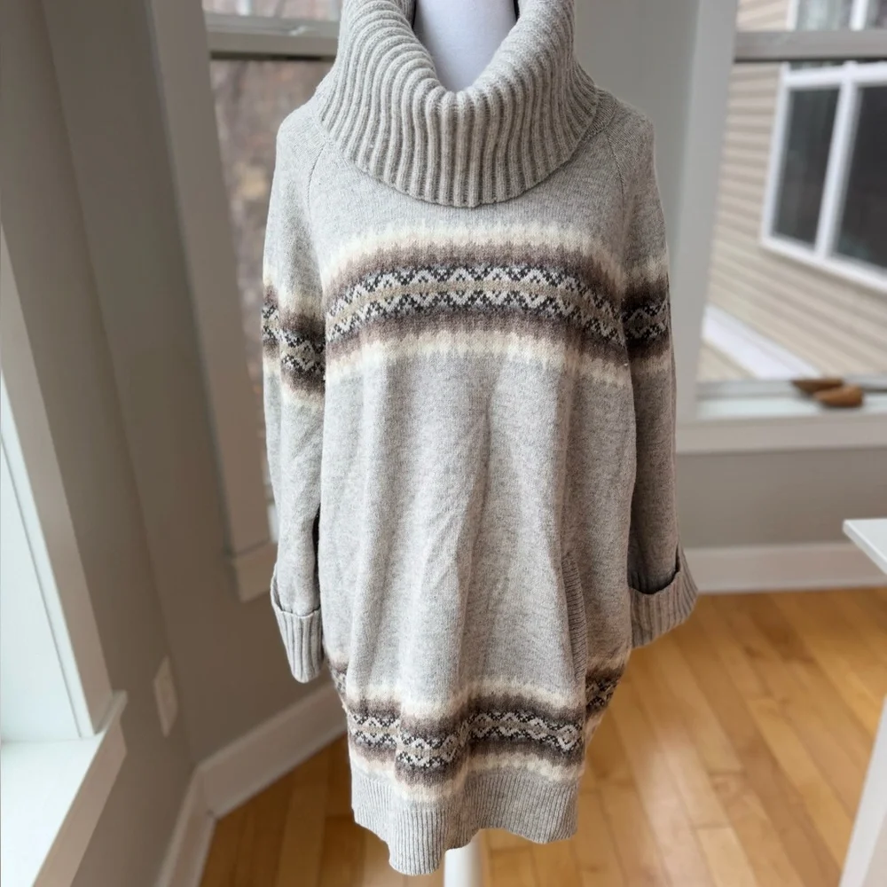 GAP Cream and Brown Cowl Neck Fair Isle Sweater - Picture 1 of 14